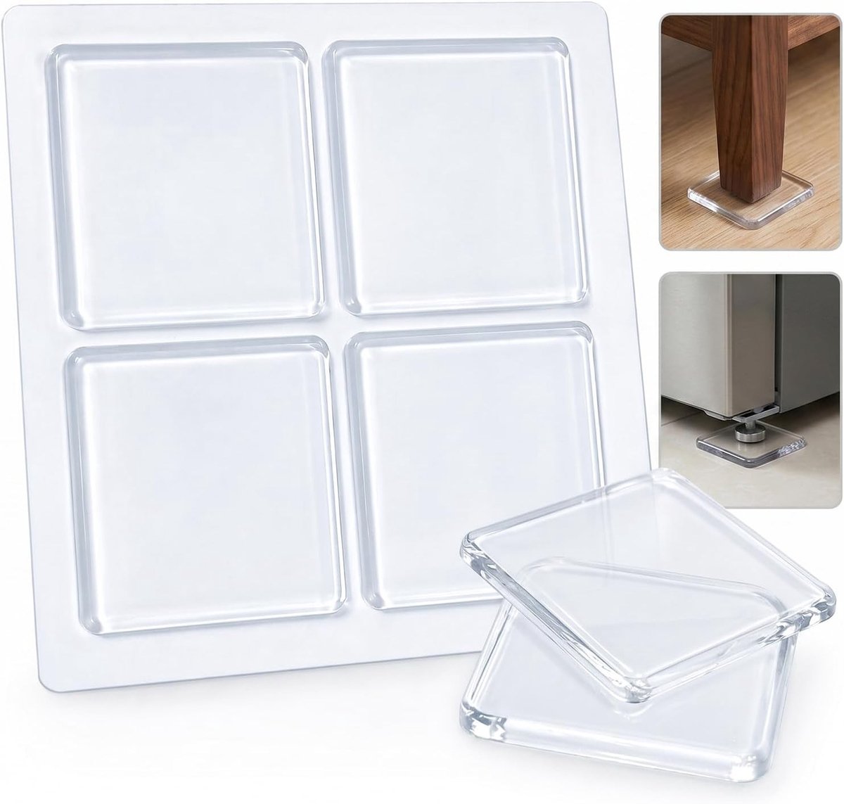 Set van 4 Transparante Siliconen Trillingsdempers, Antivibratie Mat, Snijbaar voor Wasmachine en Meubels, Antislip Pads en Stoppers