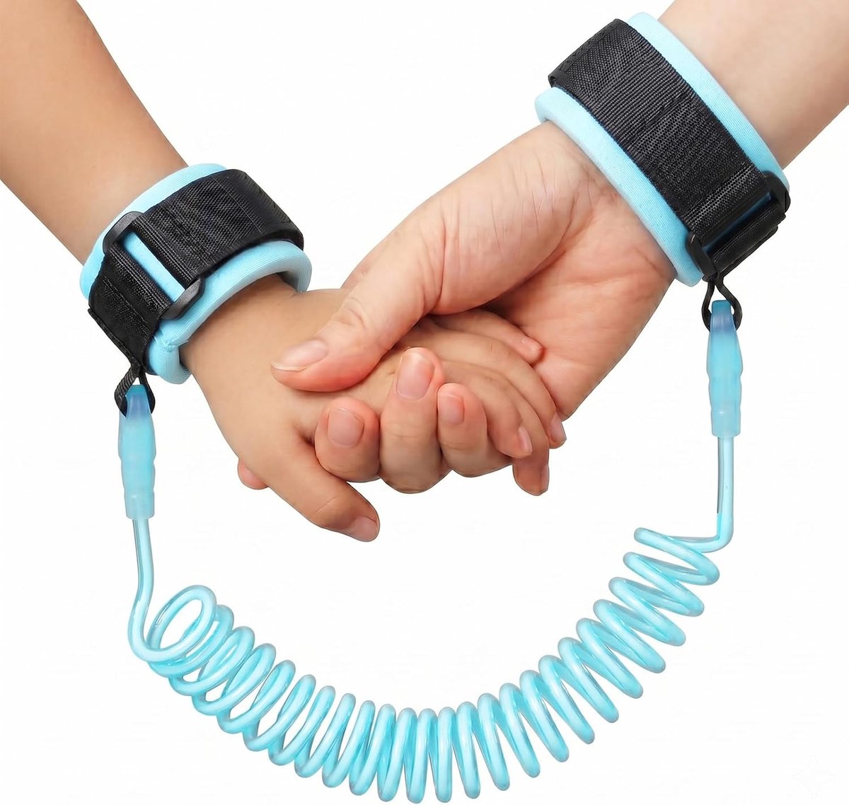 Anti-verlies, polsriem, 1,5 m, elastische veiligheidslijn voor peuters en baby's, babyarmband, veiligheid met 360° rotatie voor onderweg, blauw