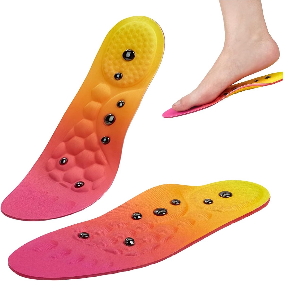 Magnetische acupressuur-inlegzolen van TPE, op maat te snijden, schokabsorberend voor plantaire fasciitis, reflexologie, acupressuur, inlegzolen voor heren en dames (rood, maat