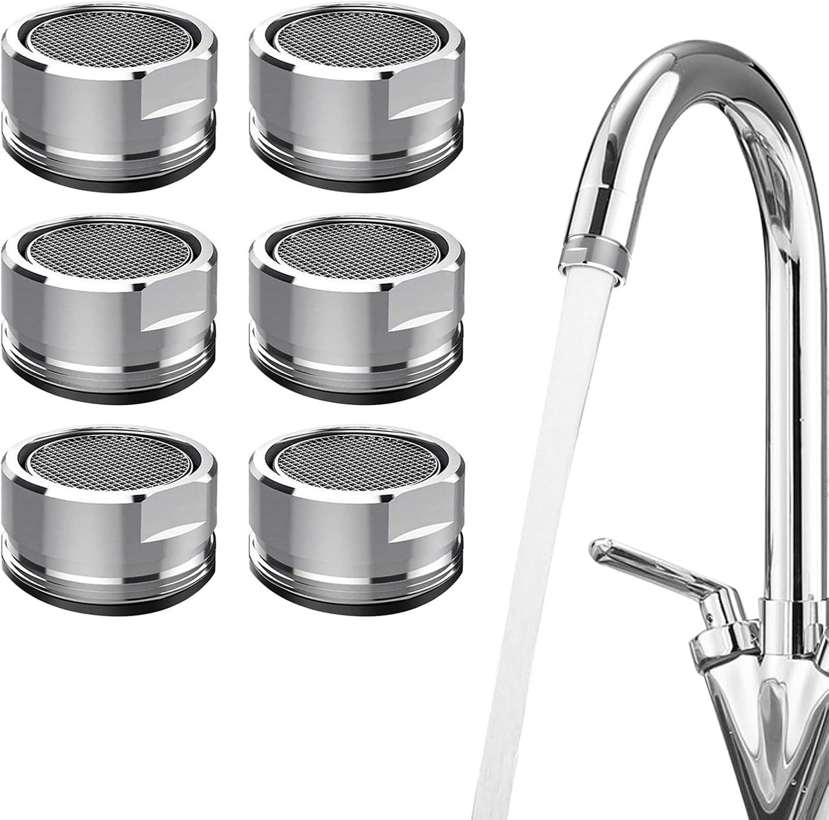 Kraan zeef straalregelaar, 24 mm diffuserkraan voor keuken en badkamer, metalen buitendraad kraan reserveonderdeel met afdichting (6)