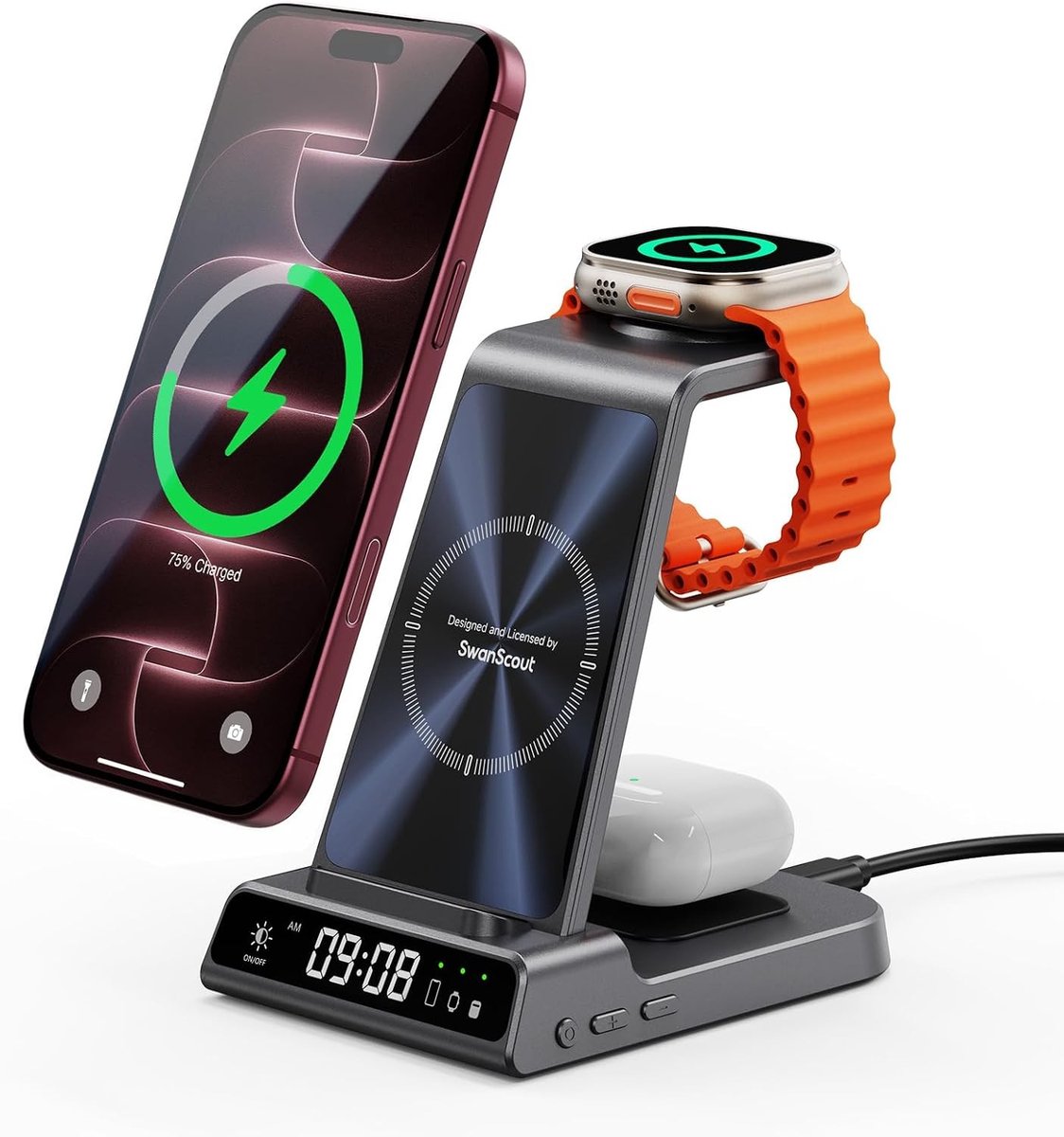 Draadloze 3-in-1 Oplaadpad voor iPhone, Apple Watch en AirPods - Snelladen, Compact en Efficiënt