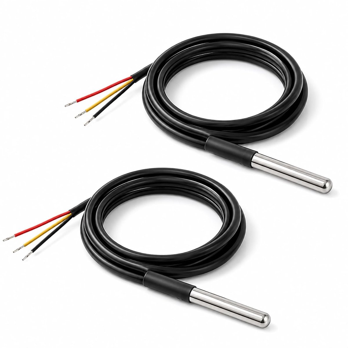 2 stuks temperatuursensor voor DS18B20, sonde voor DS18B20, digitale sonde, hoge precisie, -55 °C tot +125 °C, 3 draden, waterdicht, compatibel met Arduino Raspberry Pi IoT domotica buiten binnen, 1 m
