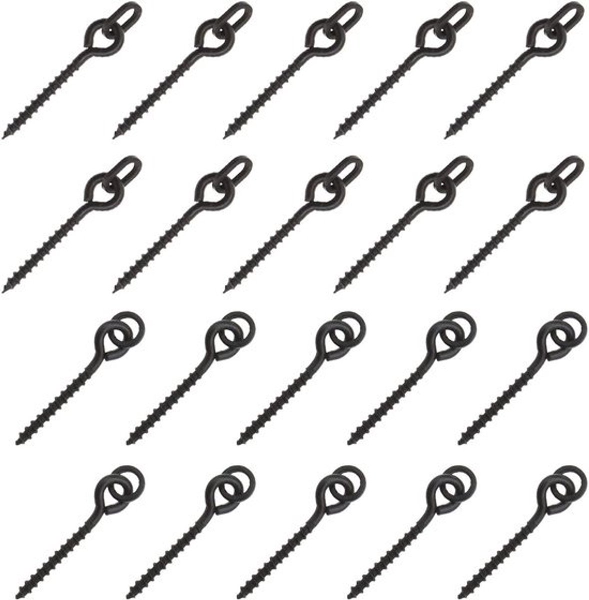 15mm Vislures Bait Screws met ronde/ovale link loop voor karpervissen - terminal grip connectoren - mat zwart - 100 stuks
