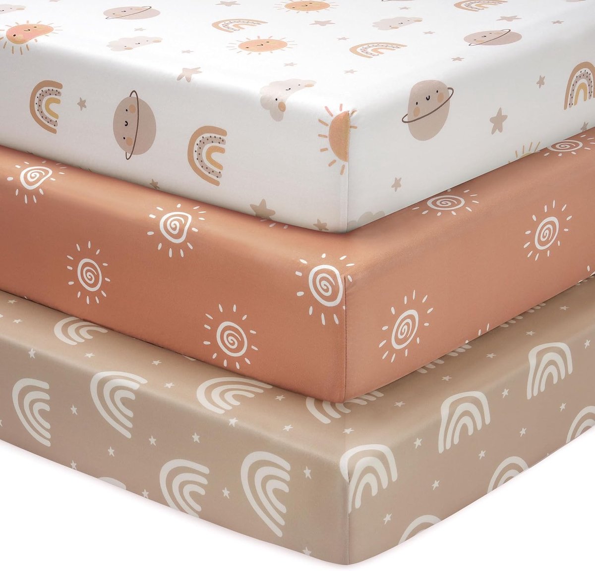 SnelShoppen - Baby Bedlakens Set van 3 - 140 x 70 cm - Ultra Zacht Microfiber - Oranje Zon Regenboog - Voor Peuters - Ideaal voor Babybedden