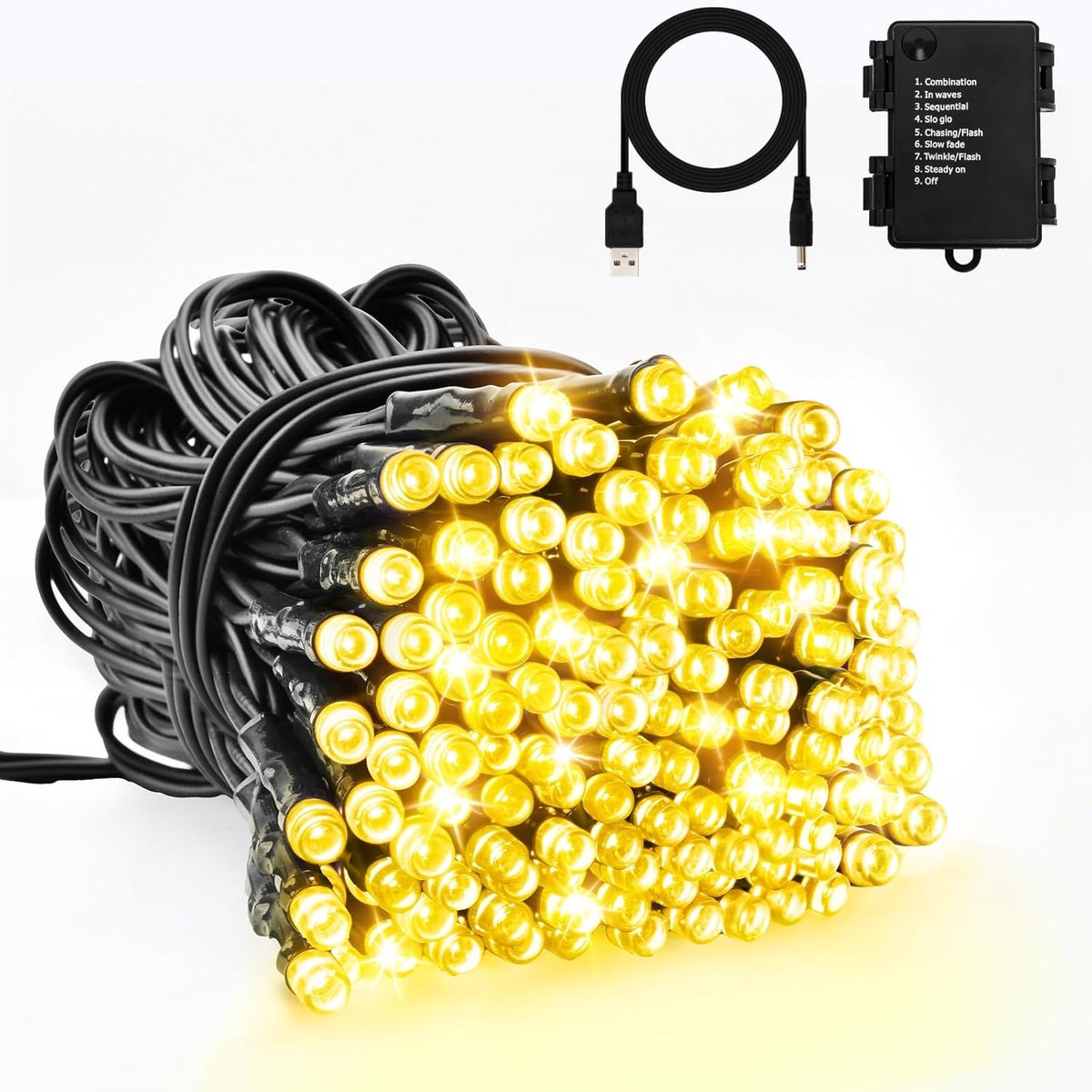 SnelShoppen - Dalugo Lichtsnoer op Batterijen 5M - 50 LED Warmwit USB Lichtslang met Timer en 8 Modi - IP65 Waterdicht Kerstverlichting voor Buiten -