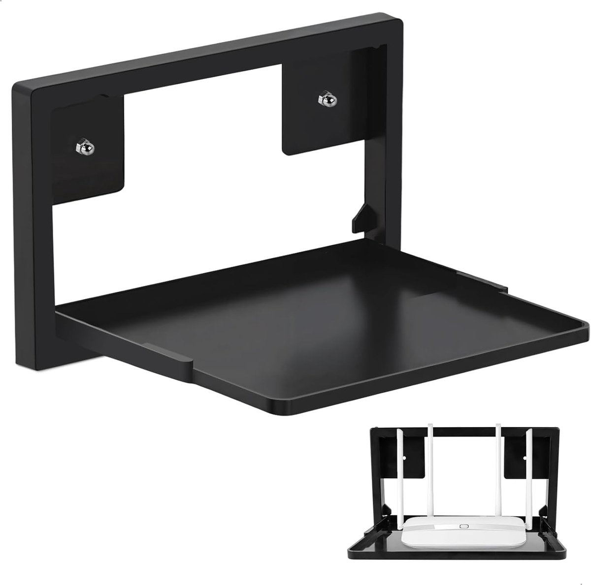 SnelShoppen - Wandbeugel voor Routers, Vouwbare Universele Muurbeugel voor TV Box, HiFi Receiver, Game Consoles, 28x22 cm, Zwart, Ruimtebesparend en S