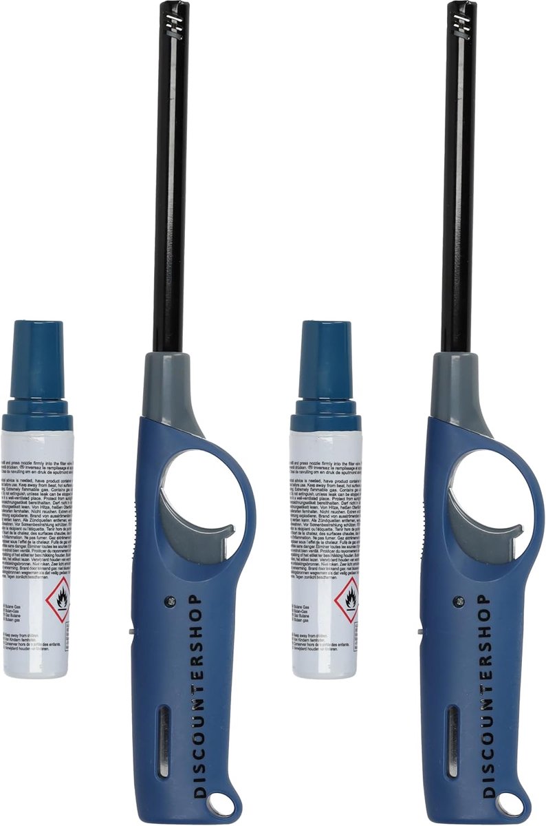 SnelShoppen - Set van 2 Herbruikbare Gas Aanstekers - Lange Lichters voor BBQ, Kaarsen, Keuken en Camping - Navy Kleur met Navulling