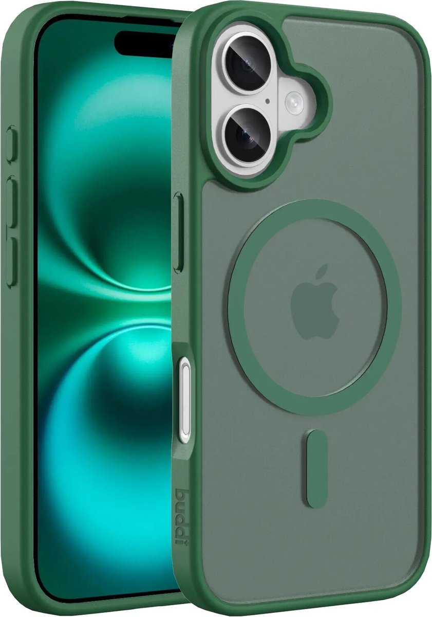 Buddi Frost Hoesje Geschikt voor Apple iPhone 16 - Mat Groen - MagSafe Back Cover - Matchende kleur - Shockproof - Slank