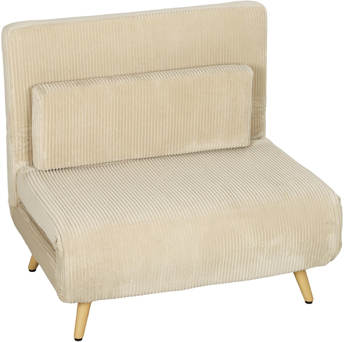 Homona Slaapfauteuil 3-in-1 - Met kussen en verstelbare rugleuning - Van corduroy - 90 x 75 x 84 cm - Beige