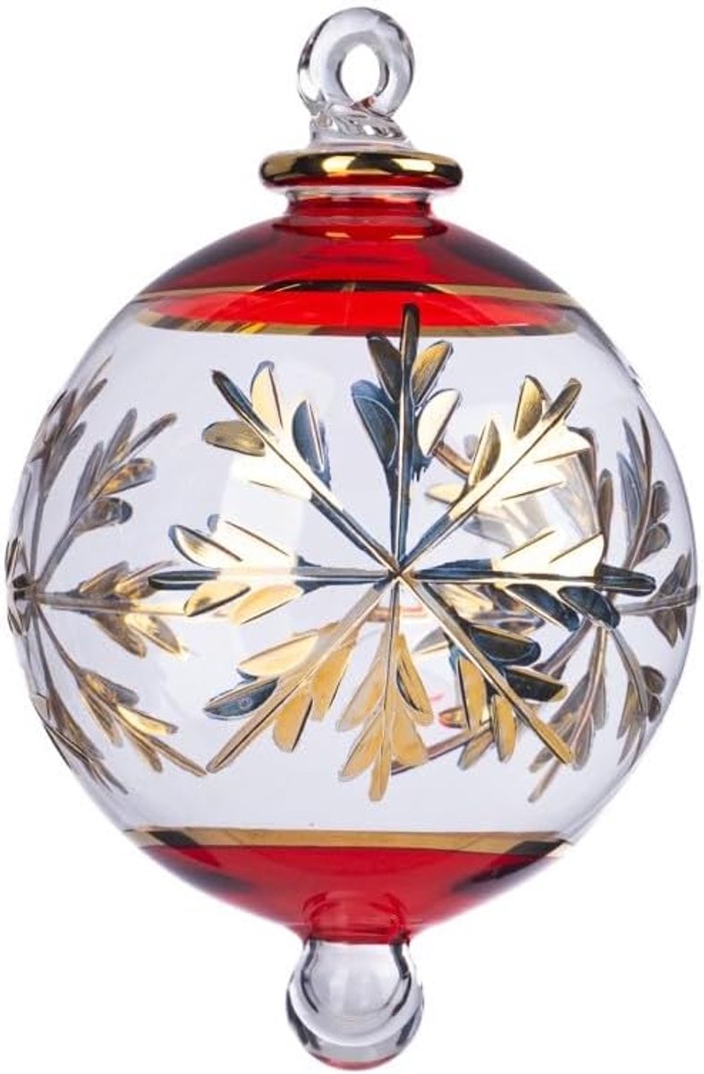 Kerstbal sneeuwvlok 12 cm - mondgeblazen glas - rode kleur - perfecte decoratie voor de kerstboom - SnelShoppen