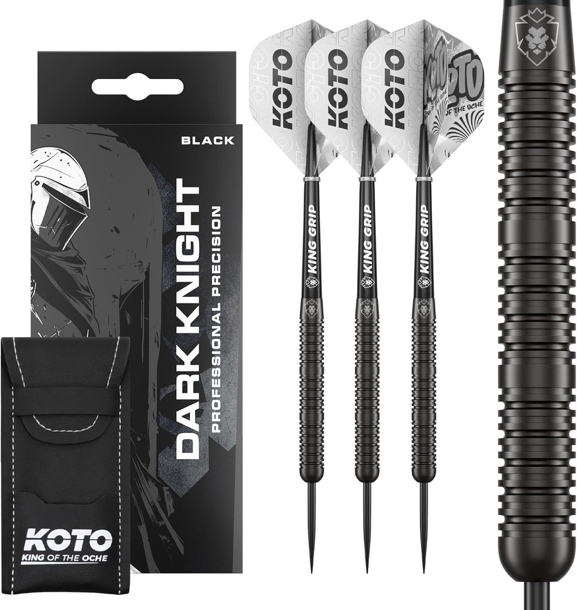 KOTO Dark Knight Black 80% Steel Tip Dart Flights - 22G Steeltip Dartpijlen Set, Incl. 3 Barrels, 3 Dart Flights & 3 - ShopVlot