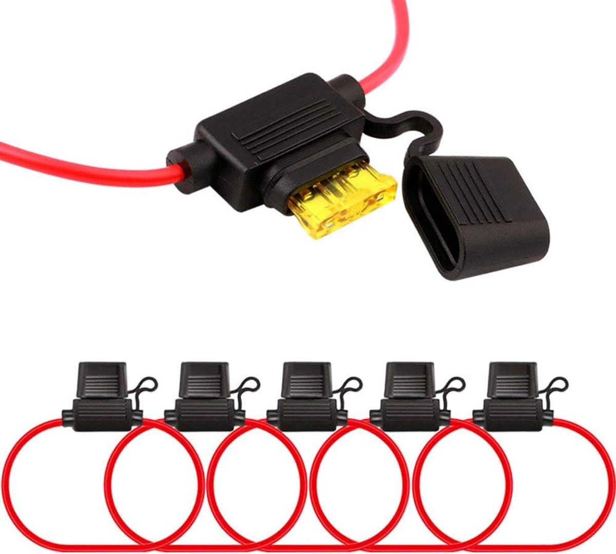 FULARR 5 Pack Premium ACU Medium Inline Waterproof Fuse Holder with 16 AWG Wire Harness, 15 Pieces Standard Blade Fuse - ShopVlot