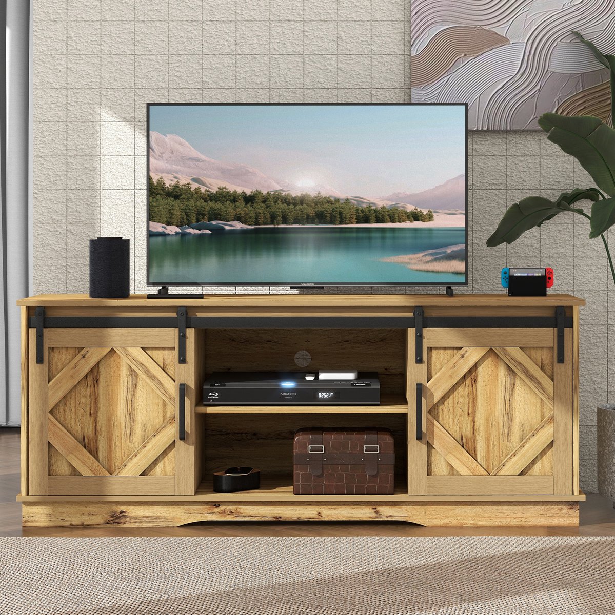 WUVRIE - TV-meubel 150x40x60 cm - Schuifdeuren en verstelbare planken - Rustiek bruin