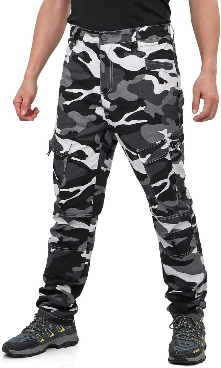 Cargowerkbroek voor heren, casual, outdoor, camouflage, katoen, trekkingkleding, camping, met 10 zakken