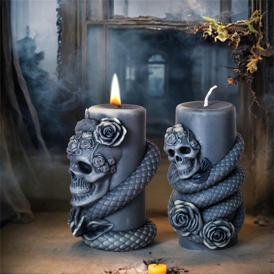 Doodshoofd, kaarsvorm, siliconen vormen, kaarsen, Halloween, doodshoofd, kaarsvormen om te gieten, siliconen vorm, gietvormen, kaarsen voor cosplay, carnaval, Halloween-decoratie (B) — afbeelding 3