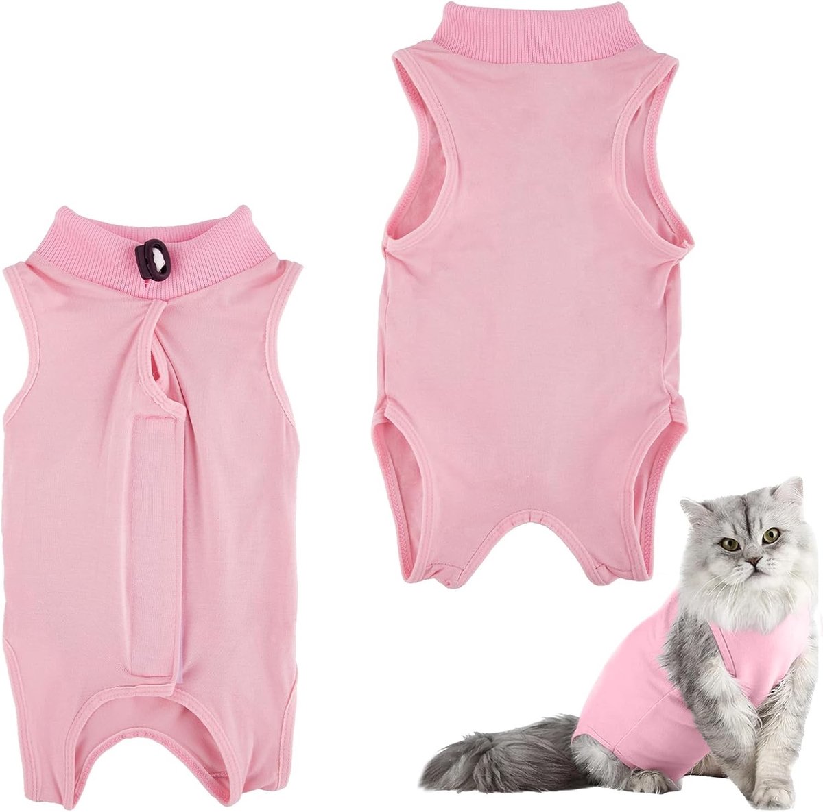 Herstelpak voor Katten - Ademend Romper voor Dieren, Alternatief voor E-Collar, Geschikt voor Chirurgische Wonden en Buikoperaties (Roze, M)