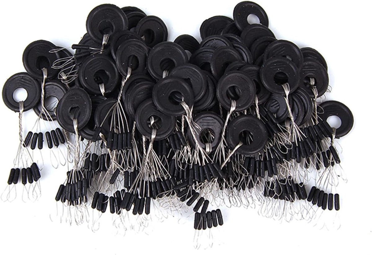 Bobber Stopper, 300 Stks/50 Groepen Rubber Vissen Bobber Kralen Stopper 6 in 1 Float Sinker Stopt Vissen Space Bonen, Zwarte Cilinder