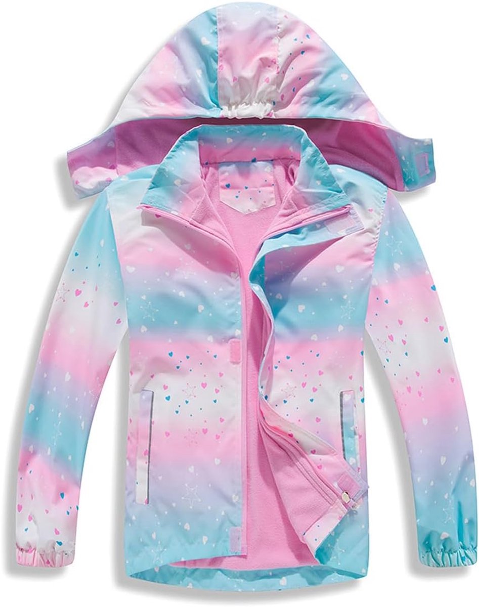 Linboo Softshelljas voor meisjes, overgangsjas met fleecevoering, warm windjack, ademend, regenjas, waterdicht, outdoorjas voor kinderen