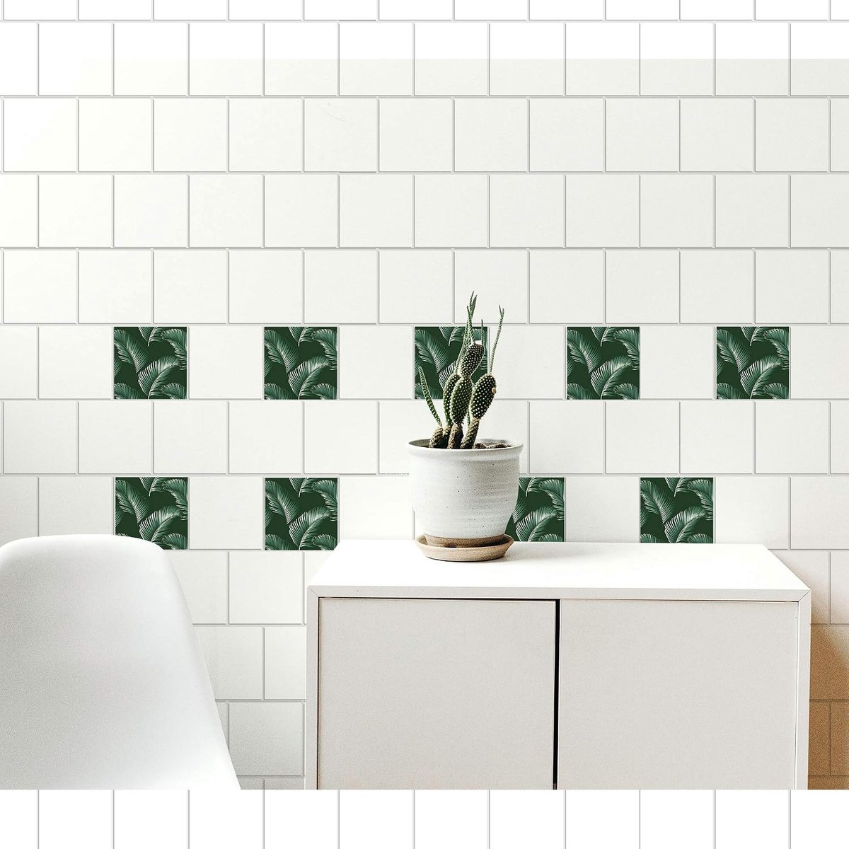 Tegelstickers voor spatbescherming, zelfklevend, tegels, palmblad, tropisch, jungle, 9, 10 cm x 10 cm