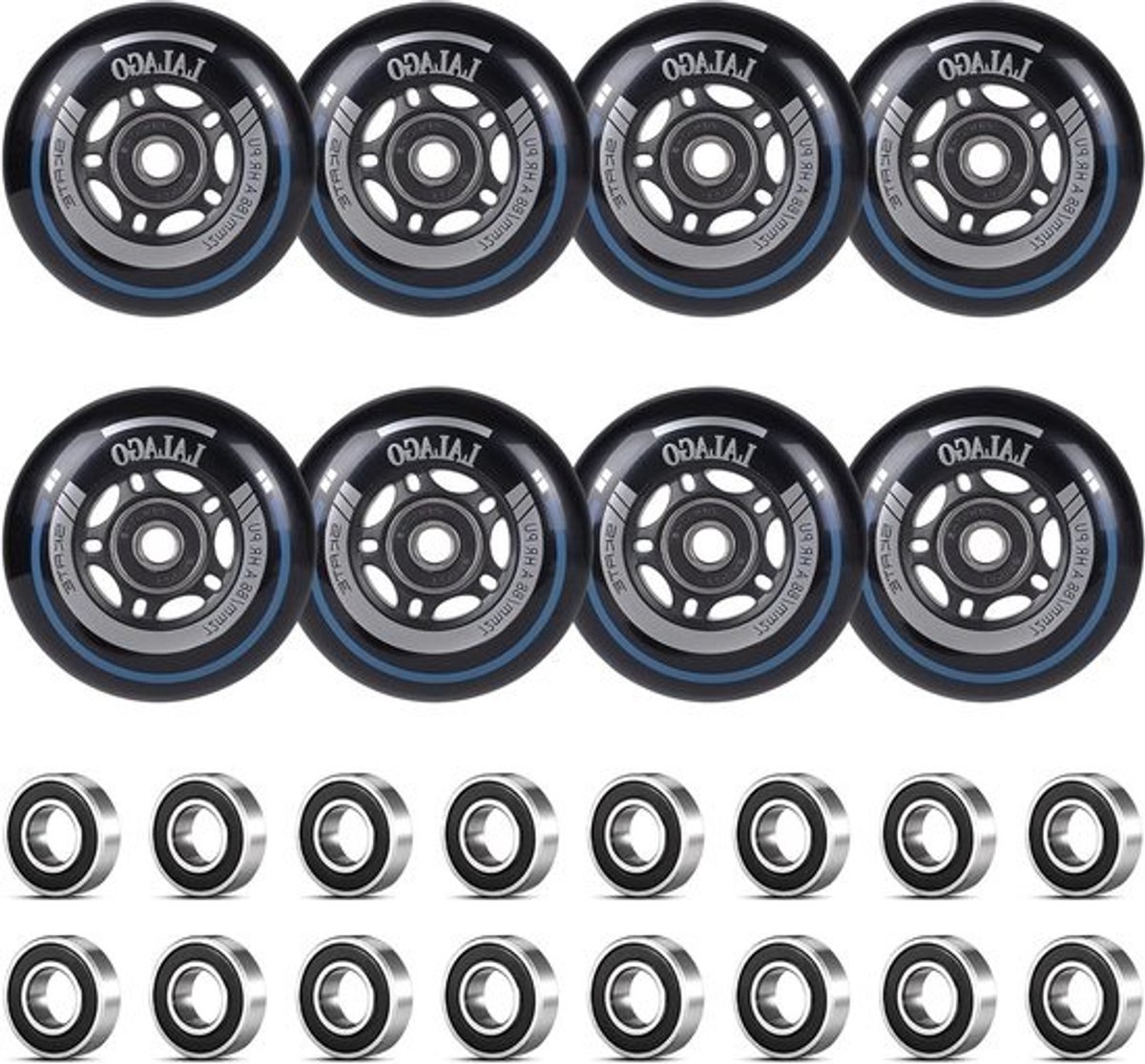 Inline skate wielen 72 mm 8 stuks 88A hardheid en ABEC 9 lagers voor binnen en buiten skaten