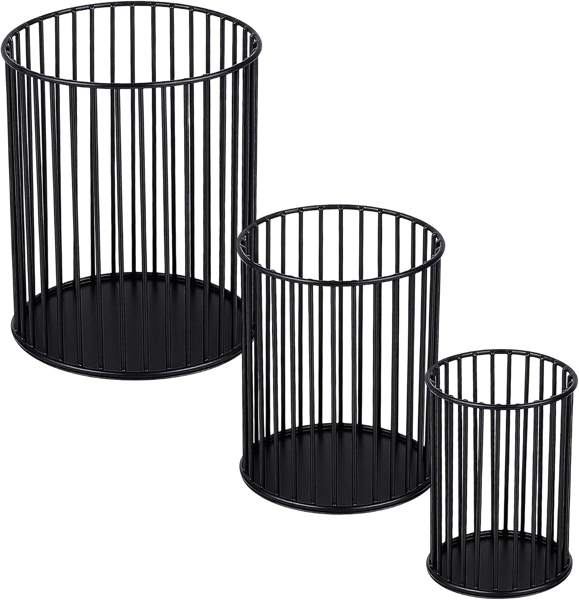 3 stuks vintage kandelaars zwart, 10/13/17 cm hoog, outdoor windlicht metalen kandelaar tafeldecoratie, 3 maten ronde windlichten zwart voor stompkaarsen, woonkamer, Kerstmis