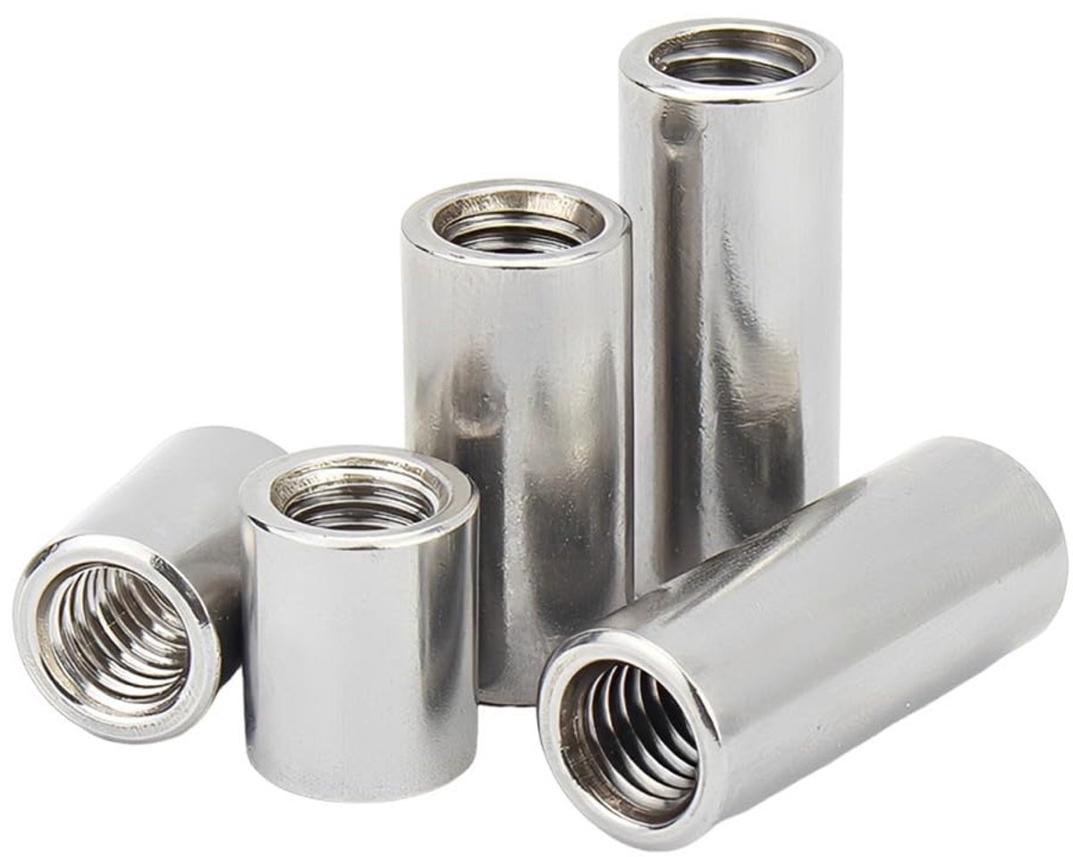 Moeren Schroefdraad M6 x 25 mm - Schroefhulzen Ronde Hulzen Roestvrij Staal 304 Verbindingsmoeren Koppelingsmoeren, 5 stuks