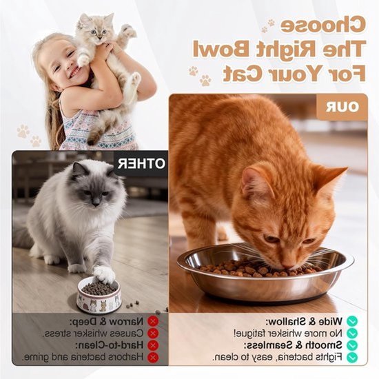 Set van 2 RVS kattenbakken - Antislip voer- en waterbakken - 18 cm brede, ondiepe bakken voor katten en puppy’s — afbeelding 2