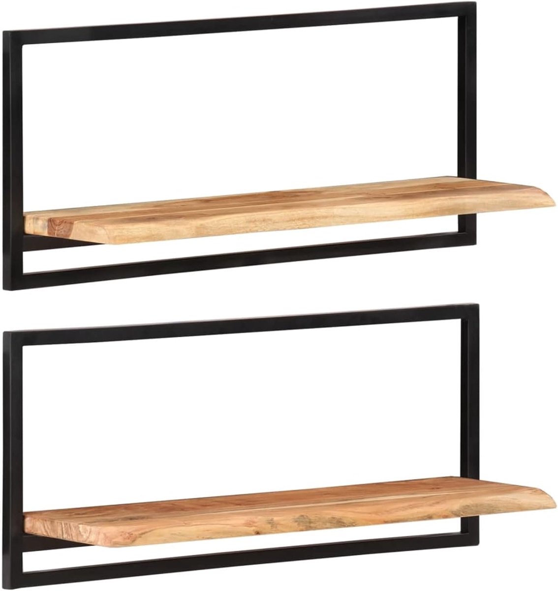 2 stuks wandrekken van acaciahout en staal, 80 x 25 x 35 cm, wandrek van hout, wandrek, woonkamerrek, entree, wandrek, entree, 2 stuks