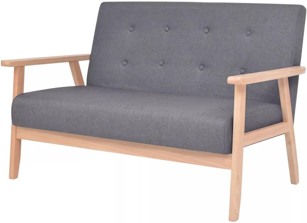 2-zitsbank met houten frame, sofa-bank, woonkamerbank, bankstel, loungesofa armleuningsofa gestoffeerde sofa stoffen sofa zitmeubelen stof donkergrijs