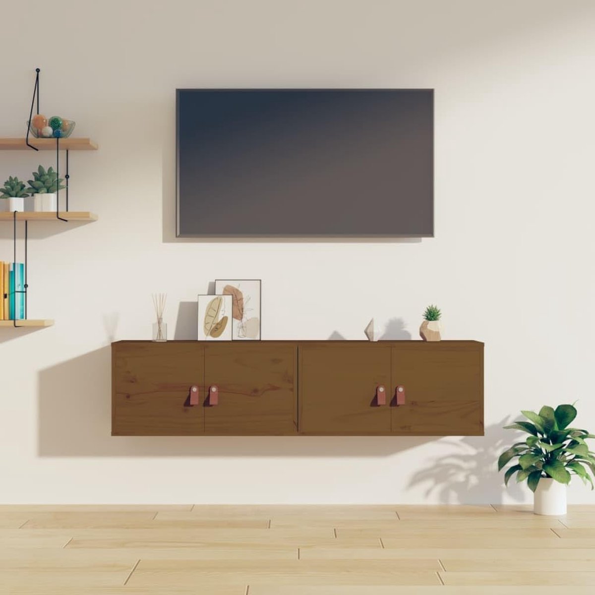 2 stuks. Honingbruin wandconsole zwevende plank voor keuken 60x30x30 cm massief grenen