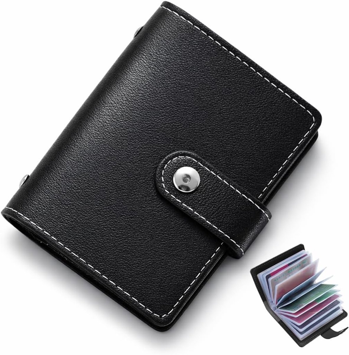 1 ID-kaarthouder, RFID-blokkering, van leer, voor diefstalbeveiliging en demagnetisering, voor creditcards en documenten