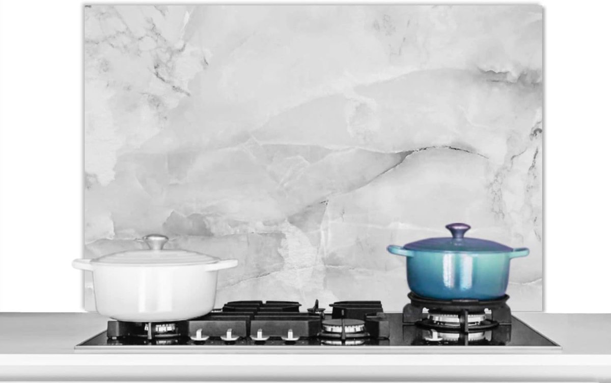 Spatscherm Keuken - 100x65 cm - Marmer - Steen - Wit - Grijs - Marmerlook