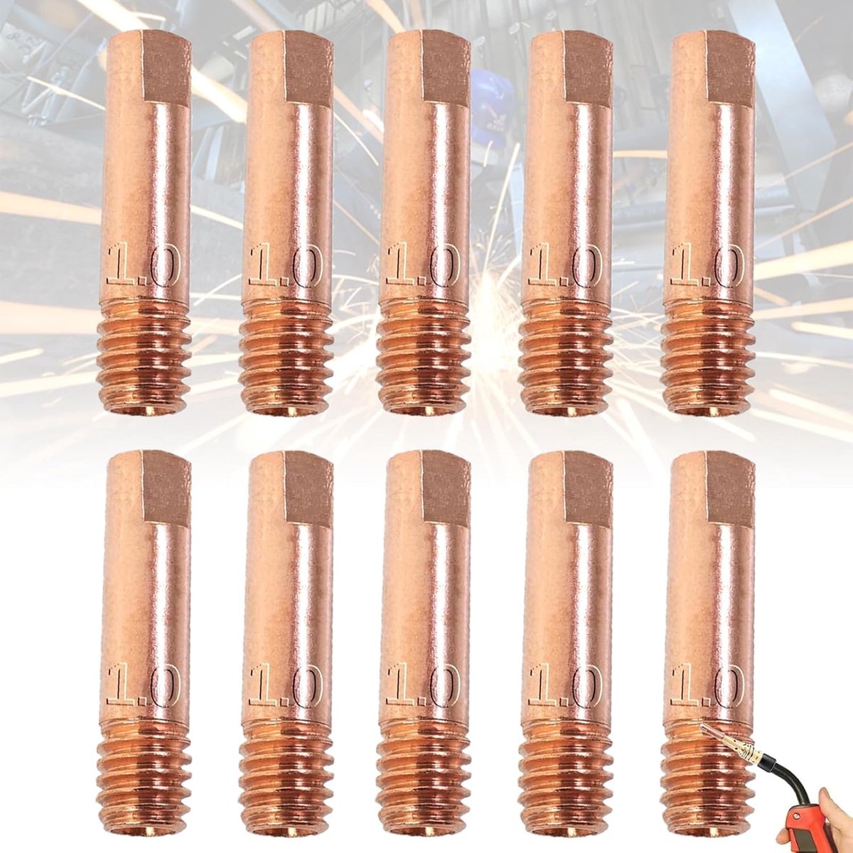 10 Stuks 1mm Mig Mag Lascontactpunten Set Slijtageonderdelen Lasapparaat Lasaccessoires Lasmondstukken M6x24mm Stroomondersteuning Koperen Contactpunt
