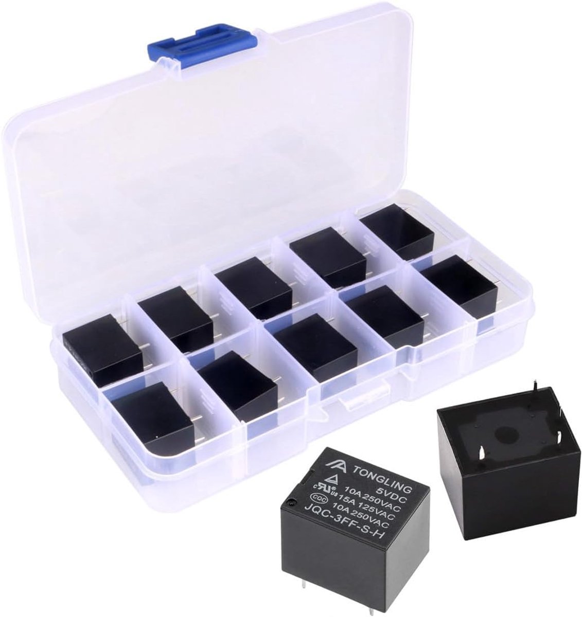 Guuzi 10 stuks 5V Spoel 4-pins Vermogensrelais SPDT PCB-type DC Mini-Vermogensspoelrelais, Relaiscontact 0~250V/10A - ShopVlot