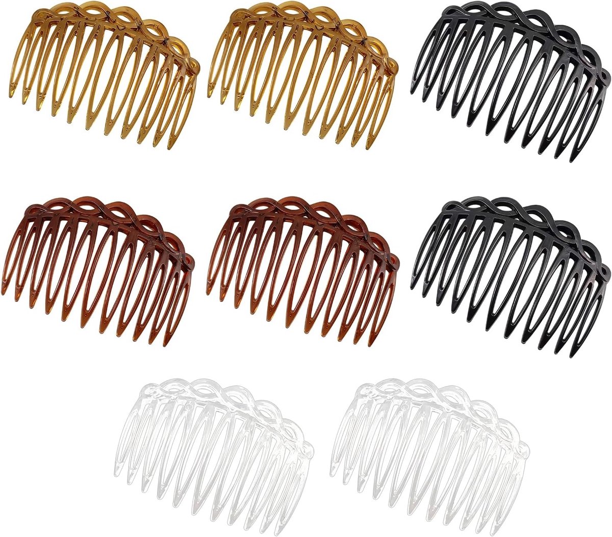 Kammen Zijschuifjes voor Dames, Franse Plastic Haarkam met Twist-ontwerp voor Meisjes, Bruid, Bruiloft (Zwart, Donkerbruin, Koffie, Wit)