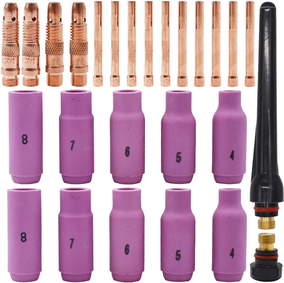 26 Stuks Keramische Nozzle Collet Cup Kit Duurzame Lastoorts Onderdelen TIG Lassen Torch Accessoires Nozzle Stubby Collet Gas Lens Kit Voor Torch WP-17 WP-18 WP-26 SR-17 SR-26