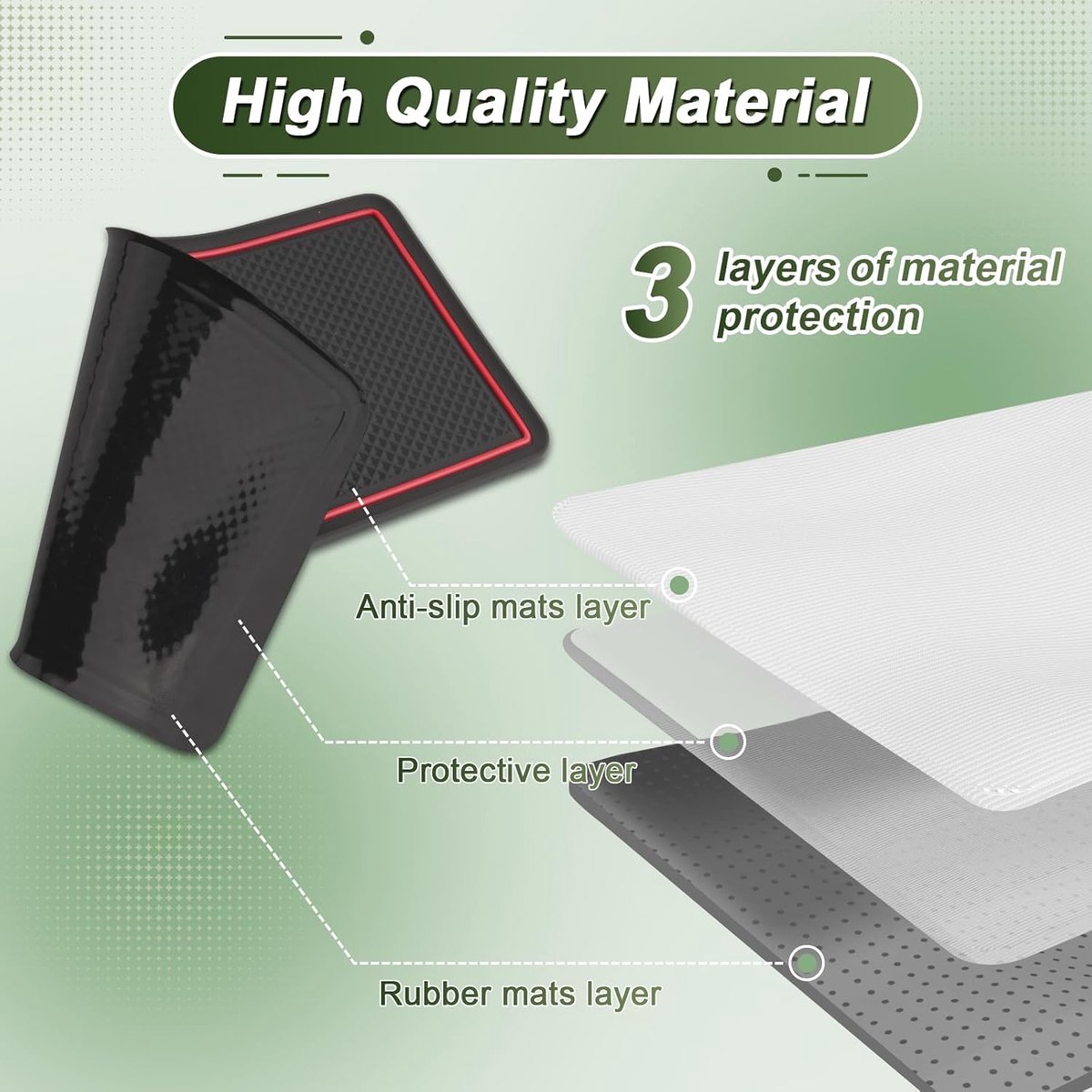 Antislipmatten voor Ford Puma II (2020-2024), getrouwe rubberen mat voor middenconsole, bekerhouder en deuruitsparingen, geschikt voor Ford Puma ST ST-Line Titanium, rood