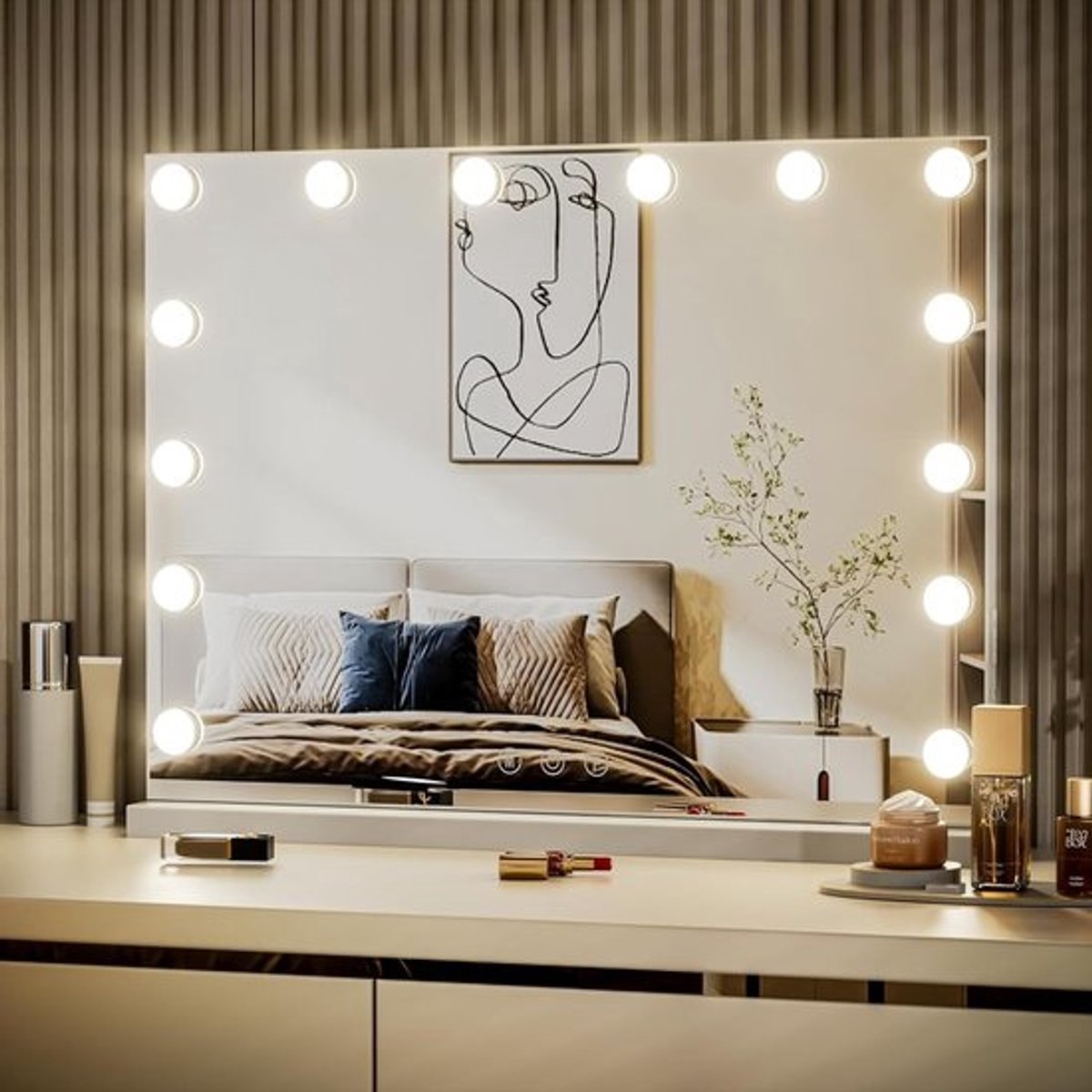 Hollywood make-upspiegel met dimbare ledlampen en geheugenfunctie | Wandmontage