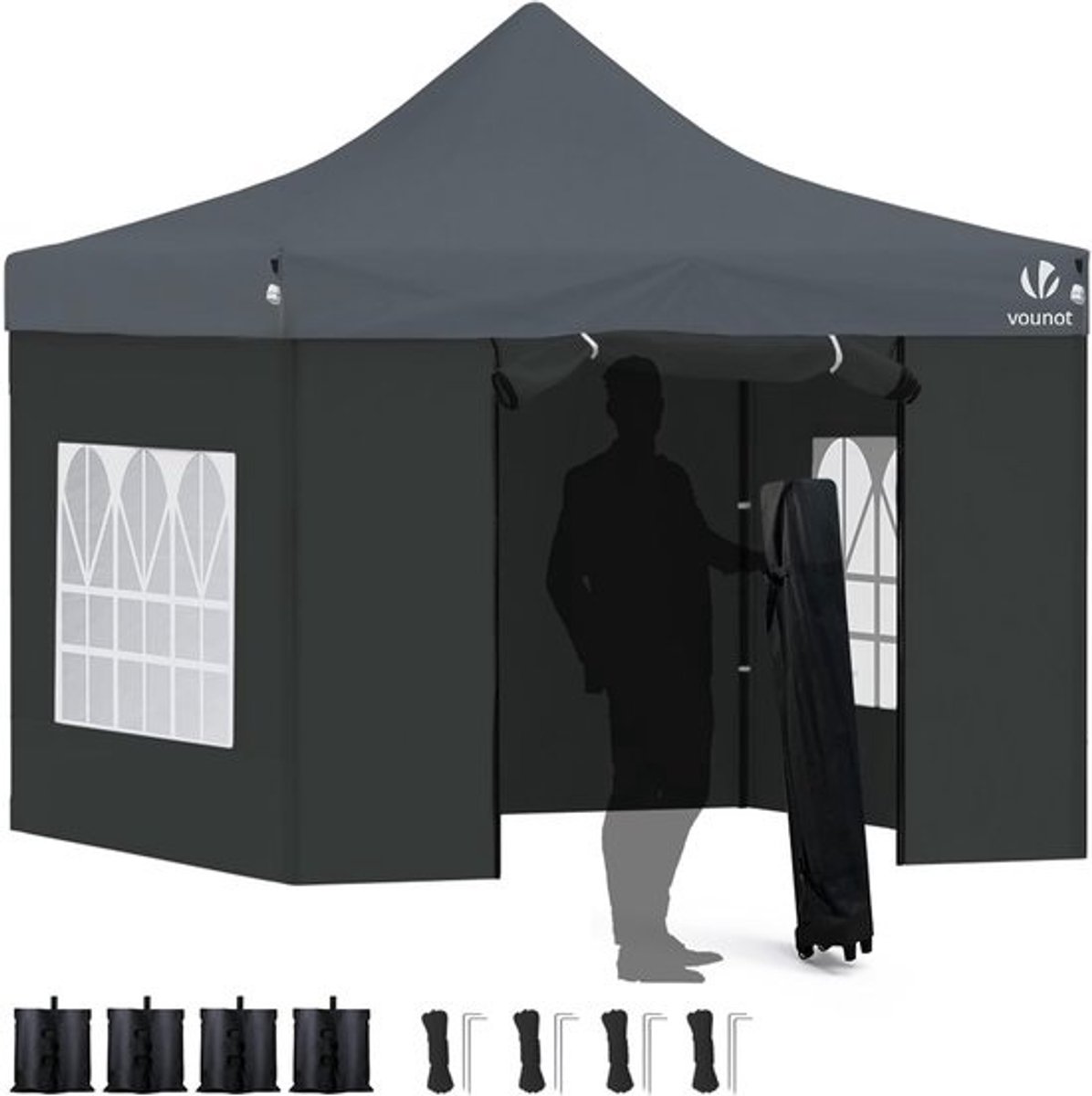 Opvouwbaar tuinpaviljoen - 3 x 3 m - versterkte wanden met waterdichte polyester tent voor tuin, camping en festivals