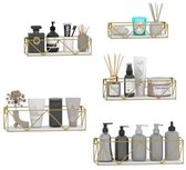 Zwevende wandplanken set van 5 in goud en wit - Houten wanddecoratie