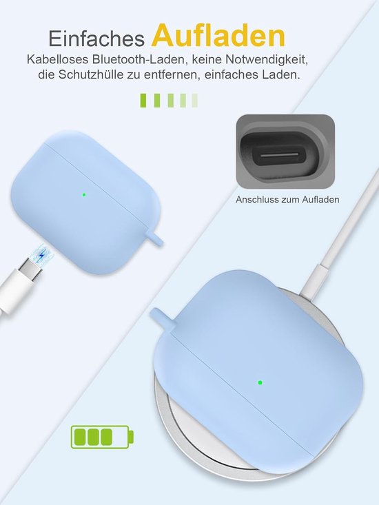 Hoesje voor Apple AirPods Pro 3 draadloze hoofdtelefoon, daunke zachte siliconen beschermhoes, huidvriendelijke hoes met karabijnhaak, volledige bescherming, helderblauw — afbeelding 3