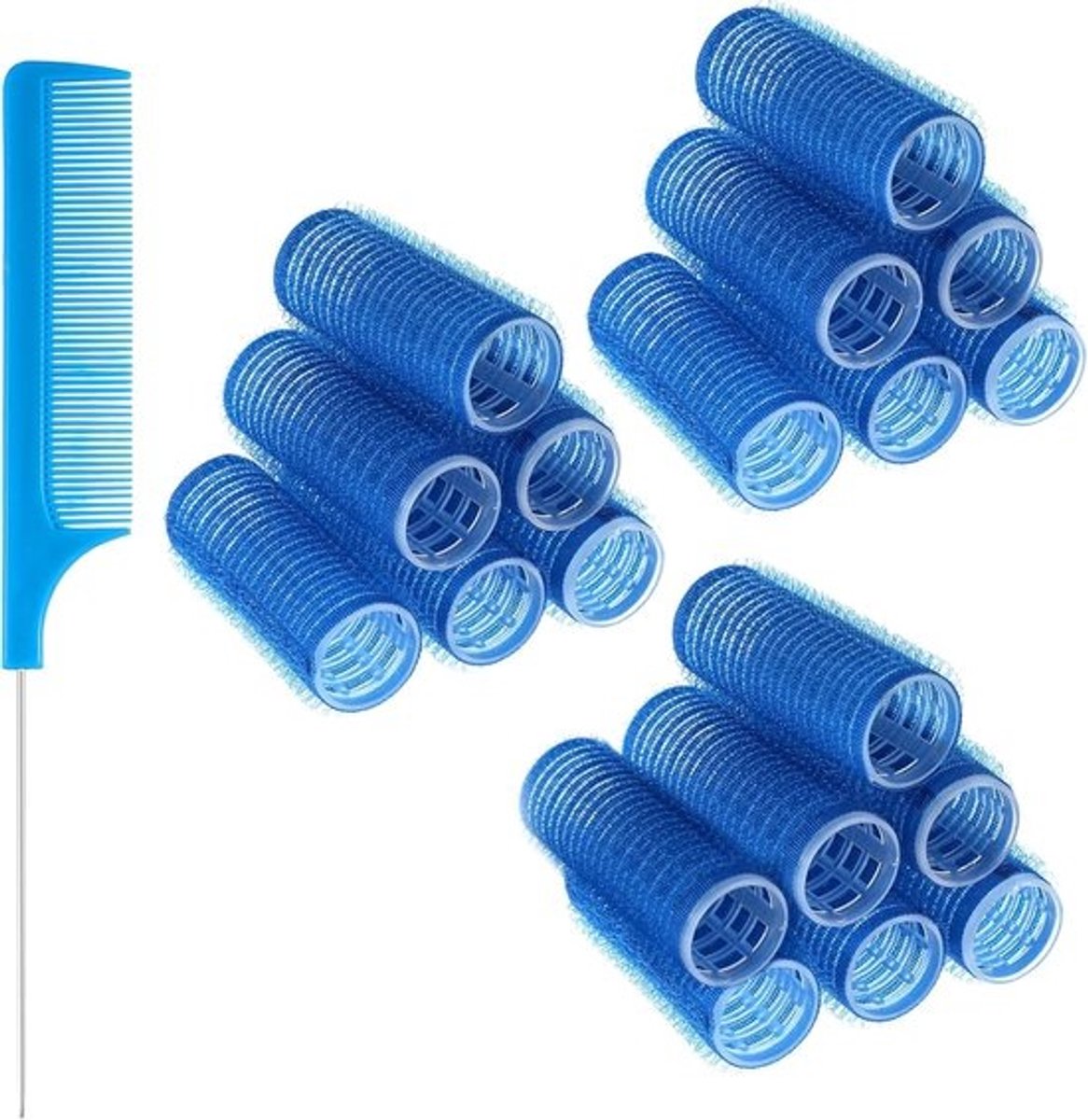 PromoHome 18 zelfklevende krulrollers met kam - 20 mm - blauw