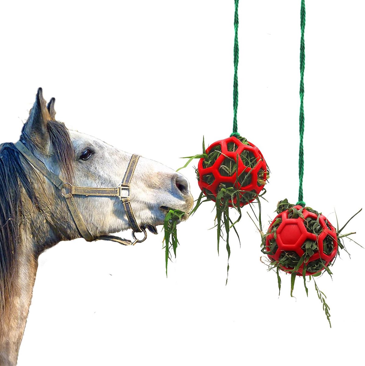 2 Pack Horse Treat Ball Hooi Feeder Speelgoed, Geit Feeder Bal Opknoping Voeding Speelgoed voor Paard Geit Schapen Verlicht Stress