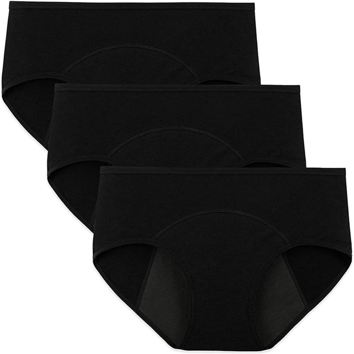 Onderbroek voor menstruatiecyclus, absorberend, voor vrouwen, hoge taille, slip van katoen, menstruatiecyclus, ondergoed na de geboorte, 3 stuks, zwart + zwart + zwart, L