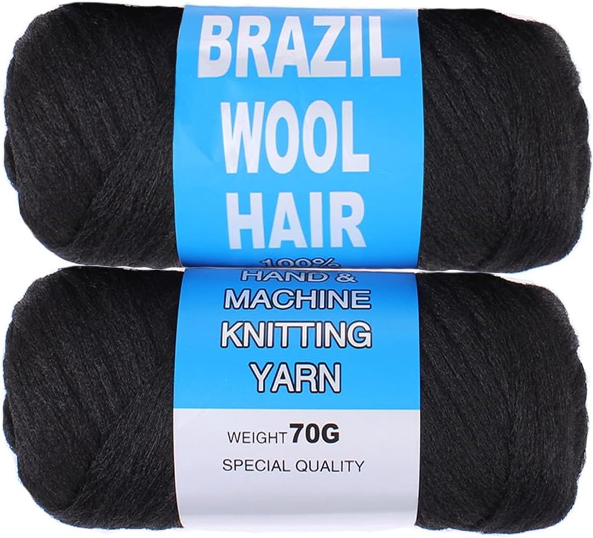 2 rollen natuurlijke zwarte Braziliaanse wol haargaren voor haken, vlechten, draaien, vervormen, Senegalese draaien, jumbo vlechten, faux lokken, doos vlechten, breien - 70 g/rol (1B #)