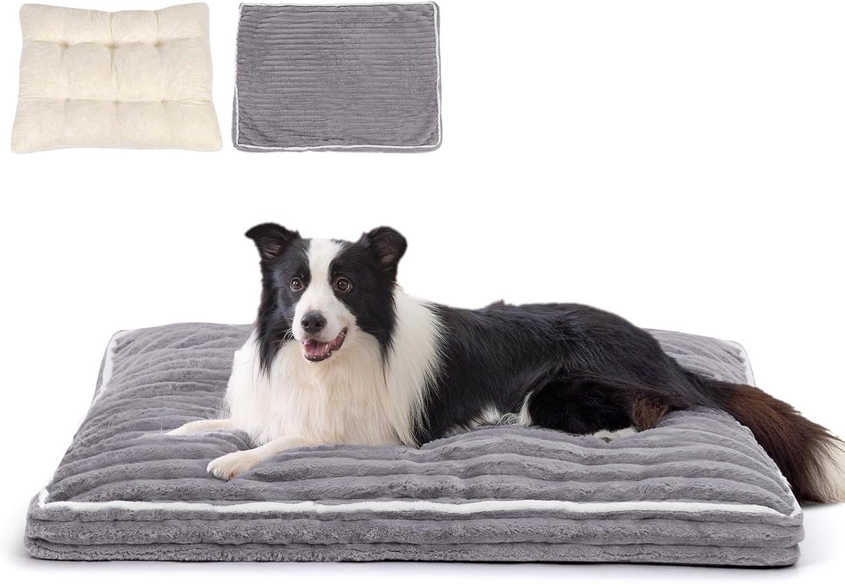 Hondenbed voor Middelgrote Honden - Afneembare Hoees van Nepbont (Nepkonijn), 100% Waterdichte Voering, Grijs (97 x 70 x 13 cm)