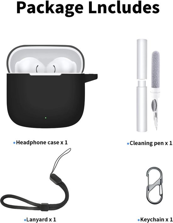 Hoes voor Huawei Freebuds SE2 oordopjes, schokbestendig, waterdicht, zacht en slank, siliconen afdekking met sleutelkoord, sleutelhanger en reinigingsset, zwart — afbeelding 4