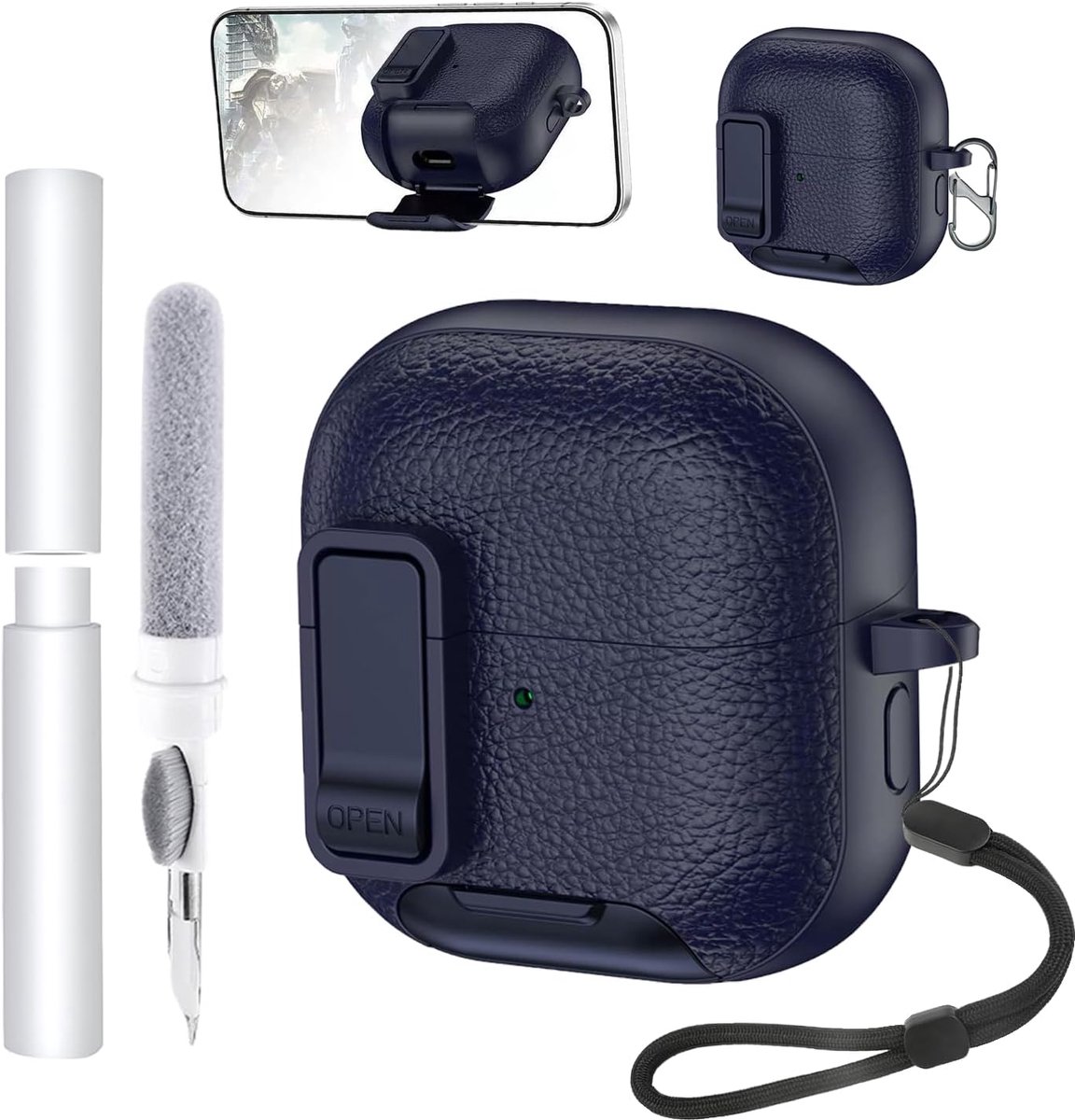 Hoes voor Huawei FreeClip 2 oordopjes, zachte TPU+PC cover, waterdicht, toergy schokbestendig, krasbescherming, eenvoudig te dragen, met sleutelkoord & sleutelhanger en reinigingskit (blauw)