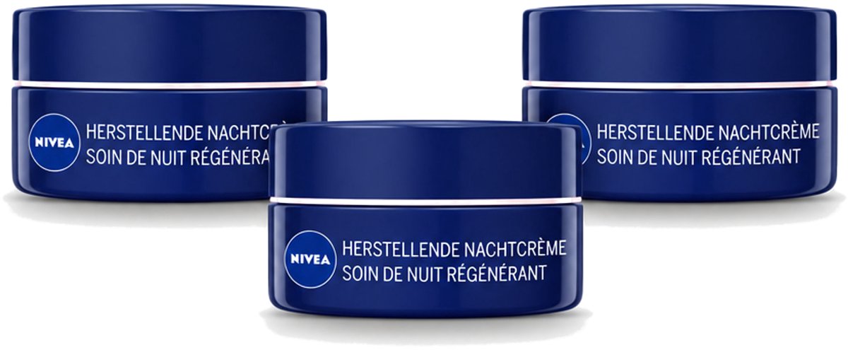 3 x NIVEA - Nachtcrème - Essentials +24U Voedend - Voor gevoelige & droge huid - Met Sheaboter & Amandelolie - 50 ml - Voordeelverpakking - 3 stuks