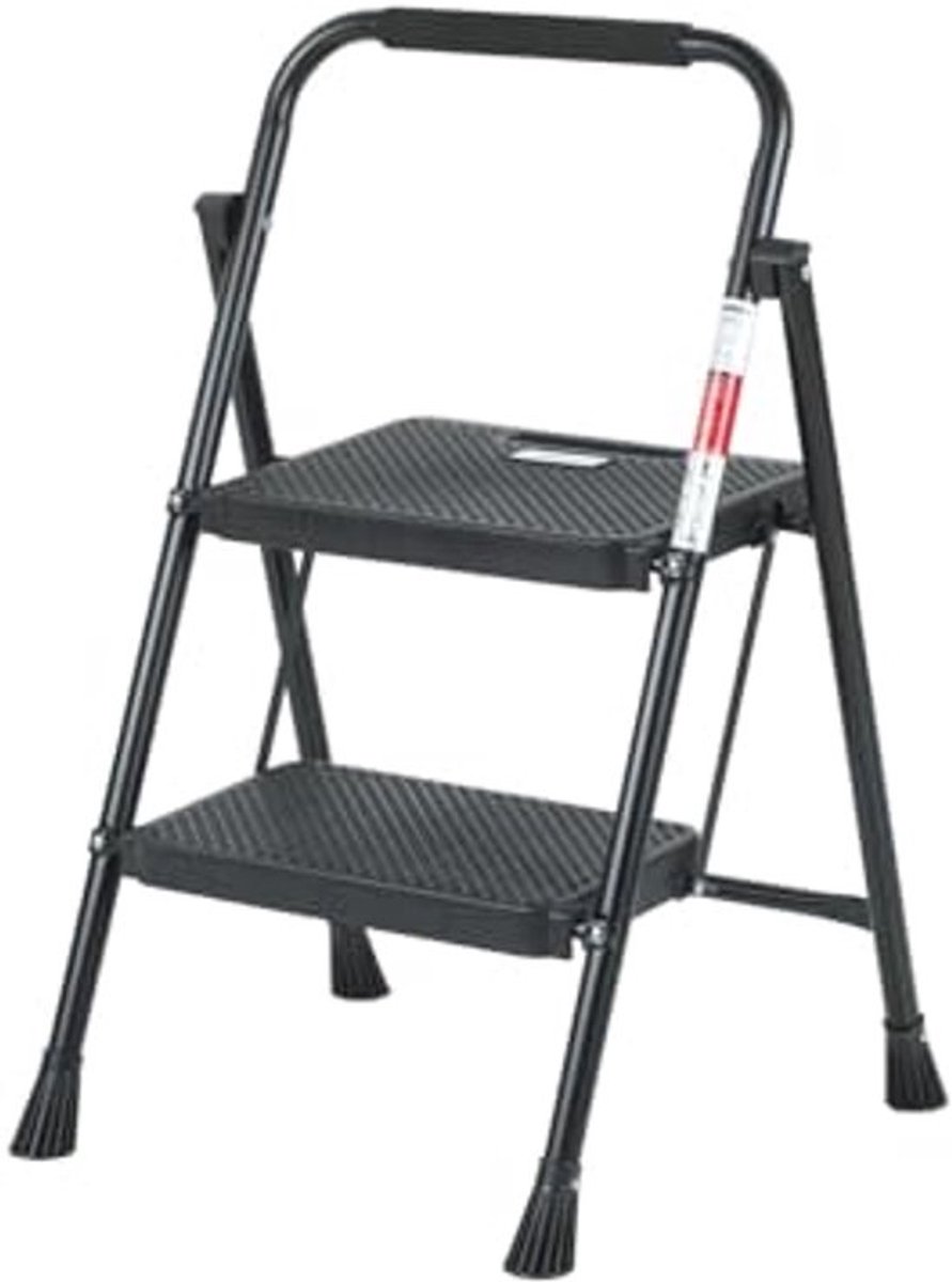 Opvouwbare ladder - Aluminium - Inklapbare trap - Zwart - 2 treden voor thuis en kantoor
